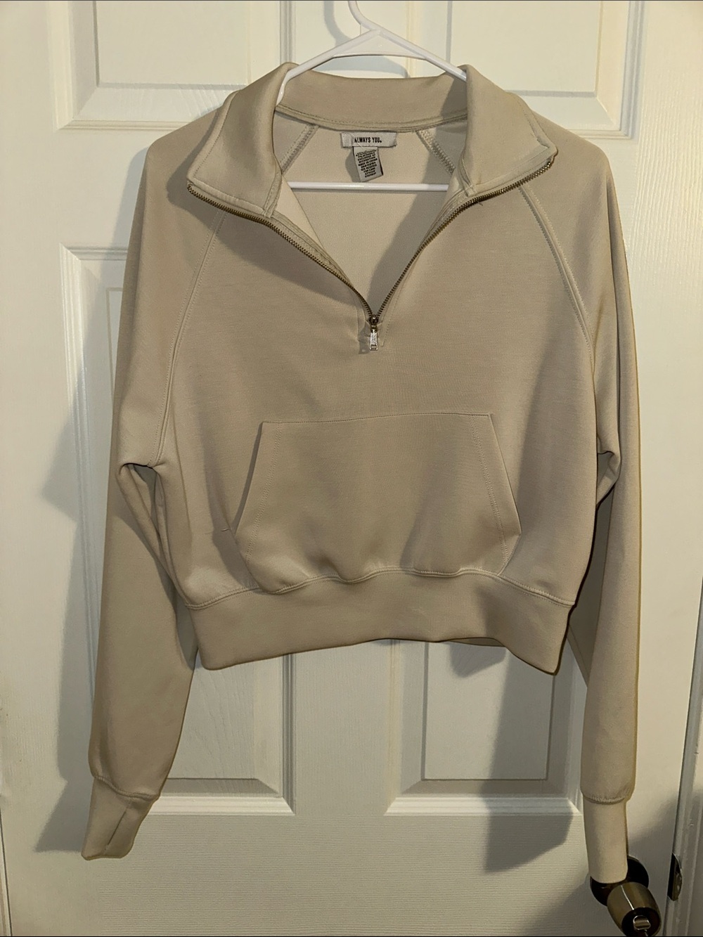 Always You Cropped Quarter-Zip Pullover Sweatshirt - Beige/Cream